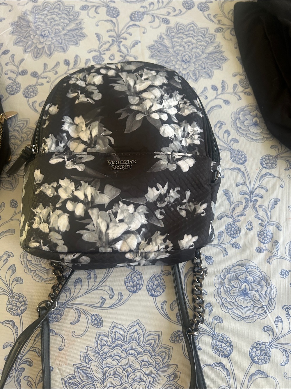 Victoria's Secret Black and White Floral Mini Backpack